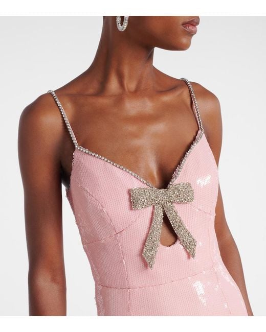 Rebecca Vallance Pink Lena Bow-Detail Sequined Gown