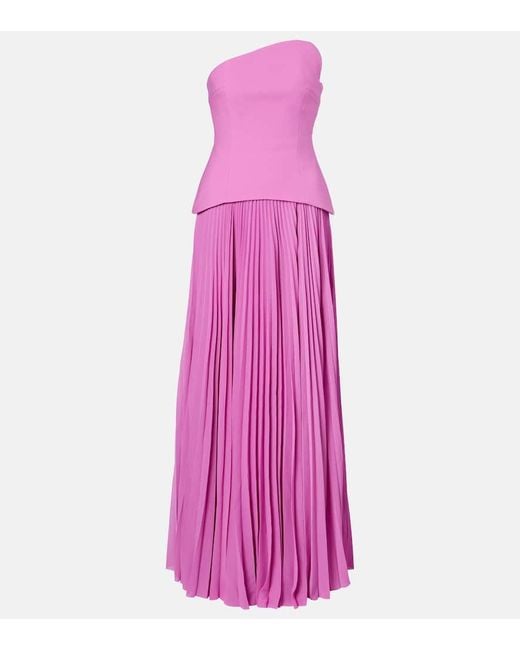 Solace London Purple Britt Pleated Strapless Gown