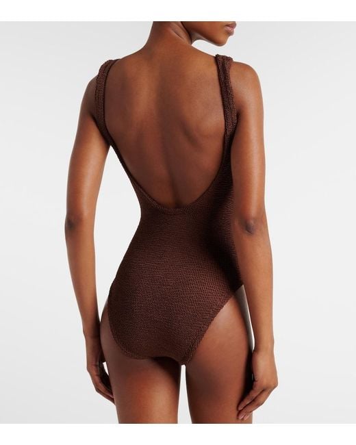 Hunza G Brown Coverage Square Neck Swimsuit
