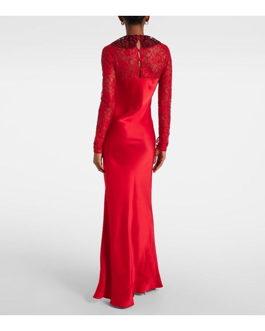 Rodarte Red Lace-Trimmed Silk-Blend Satin Gown