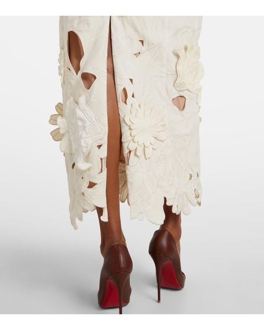LEO LIN White Lucina Floral-Applique Velvet Maxi Dress