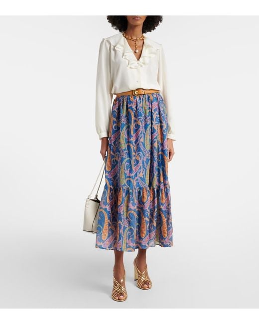 Etro Blue Paisley Cotton And Silk Maxi Skirt