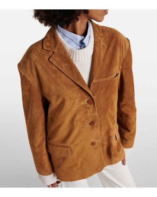 Staud Brown Corrine Single-Breasted Suede Jacket