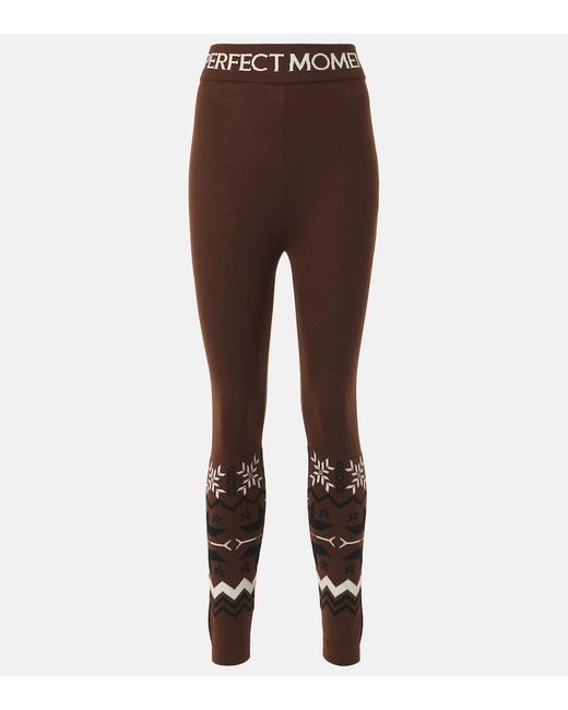 Perfect Moment Brown Nordic Intarsia High-Rise Wool Leggings