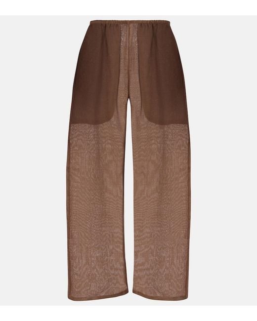 Leset Brown Niko Ramie Cropped Barrel-Leg Pants