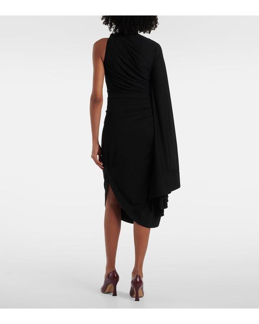 Bottega Veneta Black Embellished Draped Jersey Midi Dress