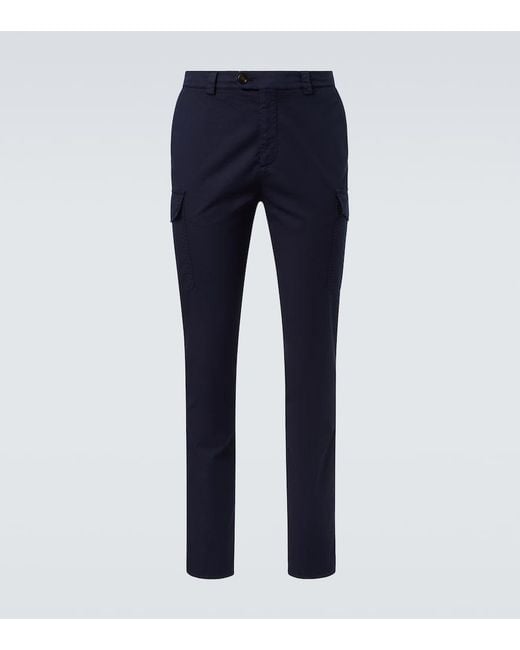 Brunello Cucinelli Blue Cotton-Blend Slim Pants for men