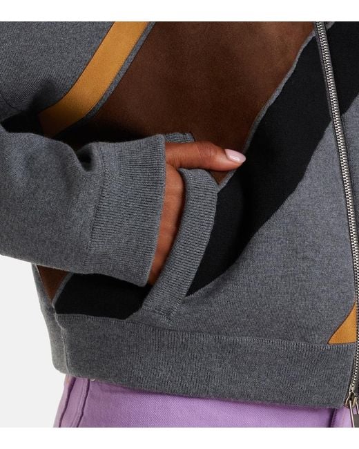Versace Gray Suede-Trimmed Wool-Blend Zip-Up Sweater