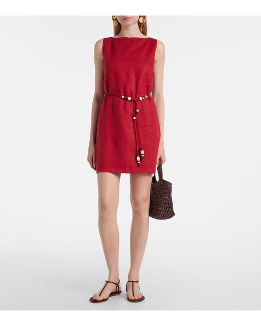 Faithfull The Brand Red Liu Belted Linen Minidress