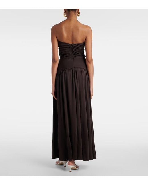 Staud Black Mariana Shirred Jersey Maxi Dress