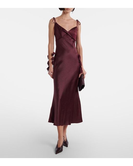 Self-Portrait Purple Floral-Applique Satin Slip Dress