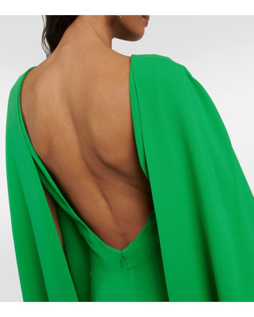Oscar de la Renta Green Cape-detail Silk-blend Kaftan