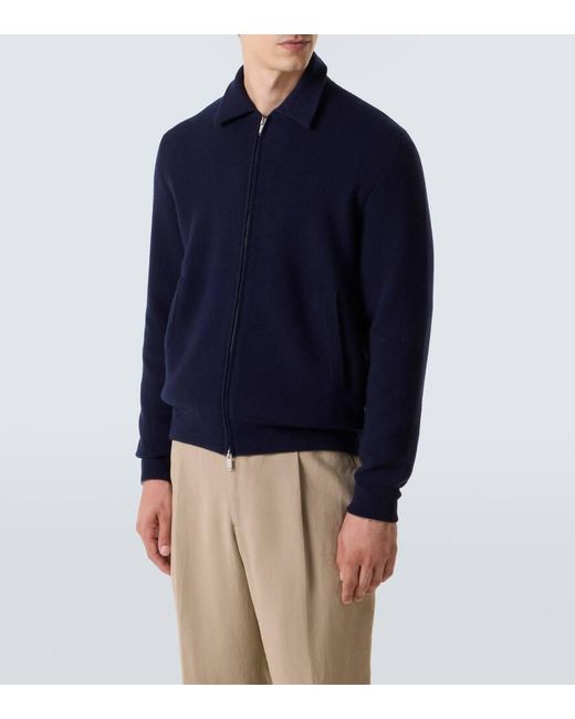 Lardini Blue Wool-Blend Zip-Up Cardigan for men