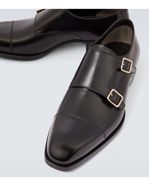 Tom Ford Black Elkan Leather Monk Strap Shoes for men