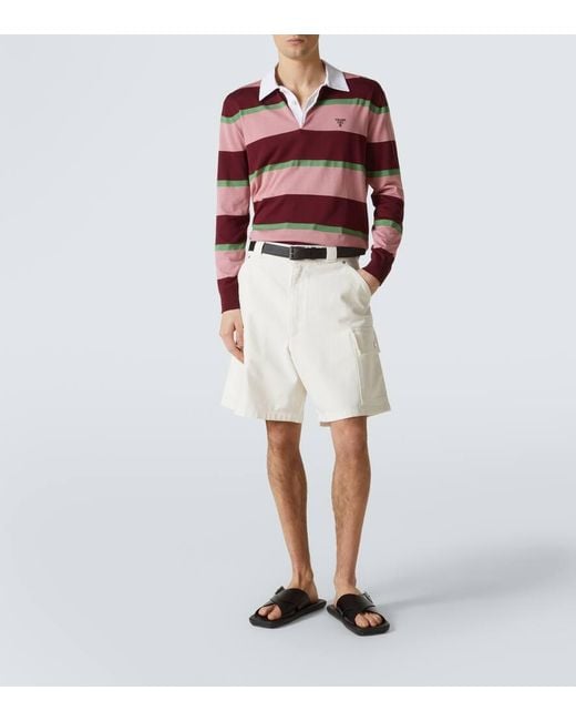 Polo De Seda Y Algodon A Rayas Prada de hombre de color Red