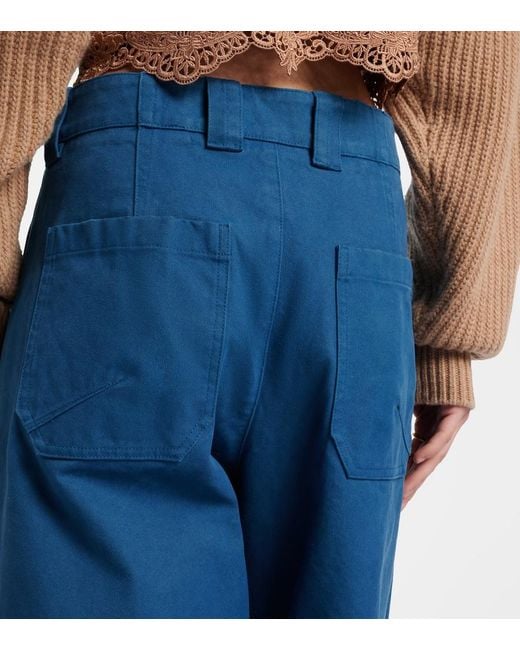 Chloé Blue Cropped Barrel-Leg Pants