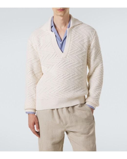 Missoni White Zigzag Wool-Blend Polo Sweater for men