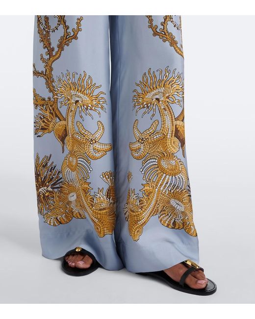 LaDoubleJ Blue Printed Silk Twill Palazzo Pants