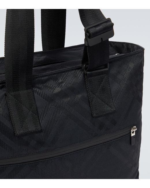 Burberry Black Check Jacquard Tote Bag for men