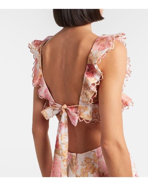 Zimmermann Pink Como Floral Ruffled Linen Minidress