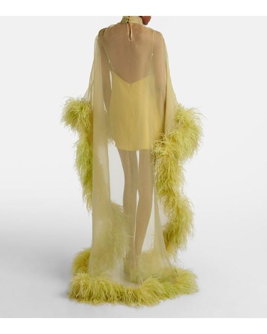 Taller Marmo Yellow Daisy Feather-Trimmed Organza Kaftan