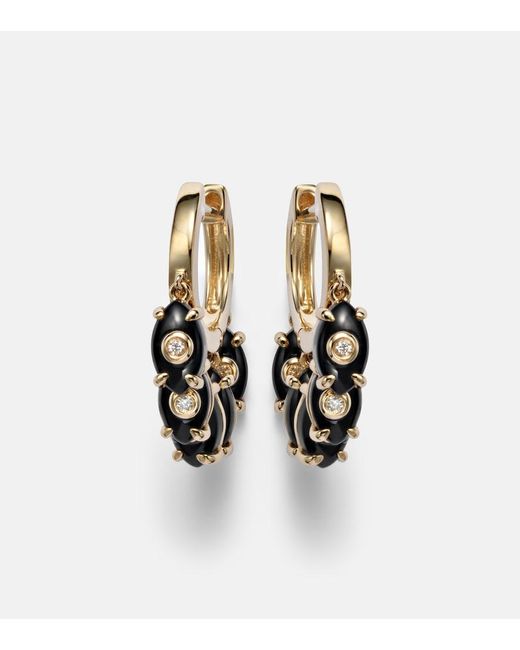 Sydney Evan White 14Kt Hoop Earrings With Onyx And Diamonds