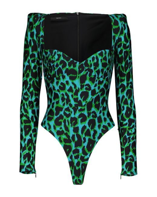 Alex Perry Green Reese Leopard-print Bodysuit