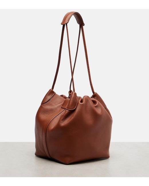 Loro Piana Brown Bale Softy Small Leather Bucket Bag