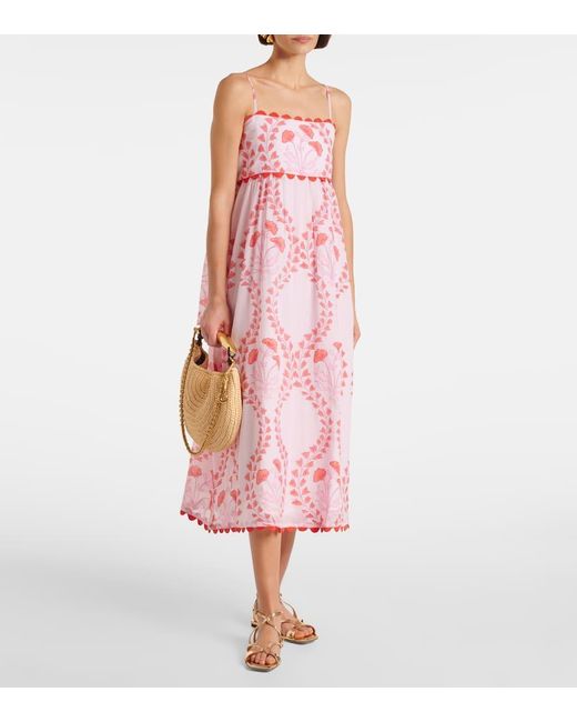 Juliet Dunn Pink Bedrucktes Midikleid Aus Baumwolle