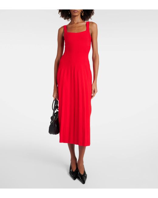 Staud Red Ellison Pleated Midi Dress