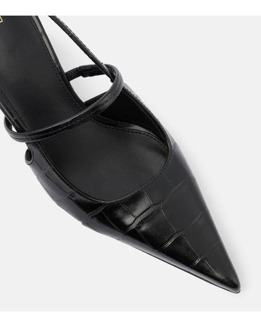 Totême  Black Sharp Croc-Effect Leather Slingback Pumps