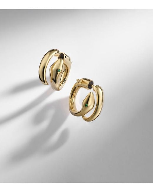 Ileana Makri White Spiral Cobra 18Kt Earrings With Emeralds