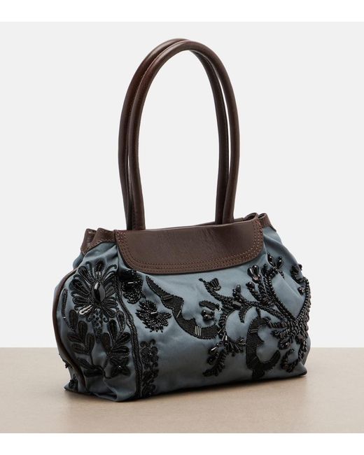 Dries Van Noten Black Embellished Twill Shoulder Bag