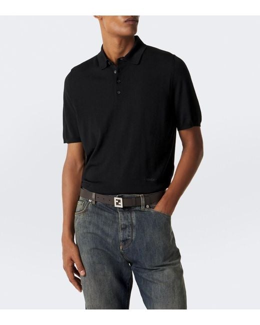 Fendi Black Wool Polo Sweater for men