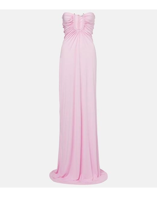Christopher Esber Pink Arced Palm Gathered Maxi Dress