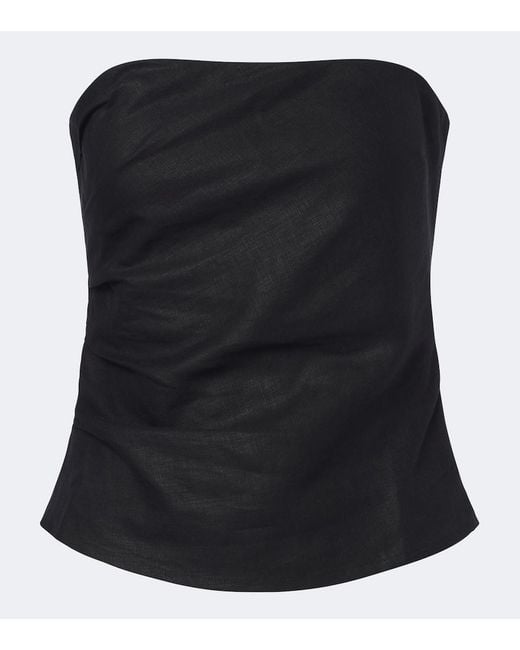Faithfull The Brand Black Alzira Shirred Linen Strapless Top