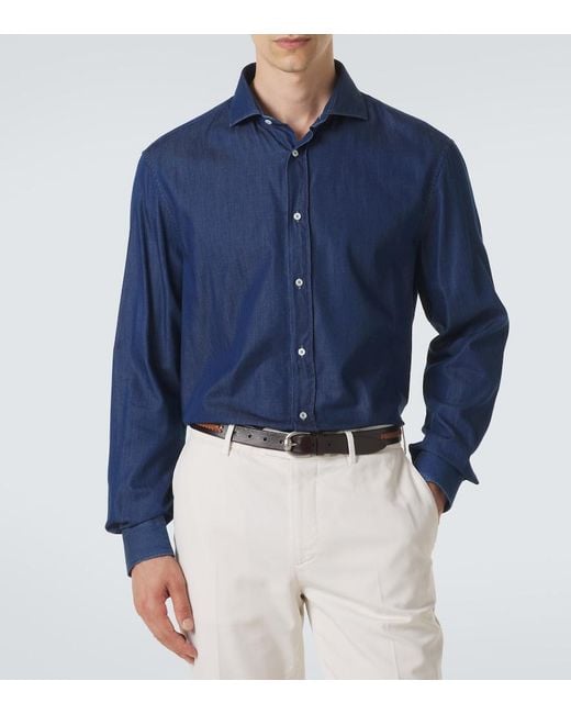 Brunello Cucinelli Blue Denim Shirt for men