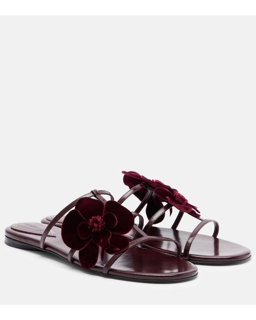 Zimmermann Brown Orchid Floral-Applique Leather Sandals
