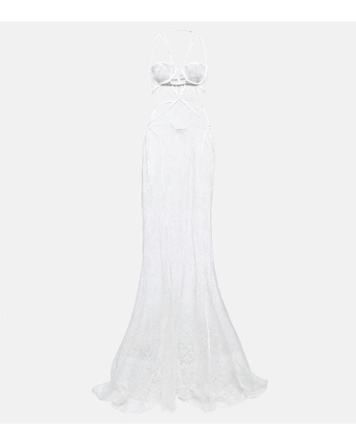 Nensi Dojaka White Bridal Halterneck Lace Gown