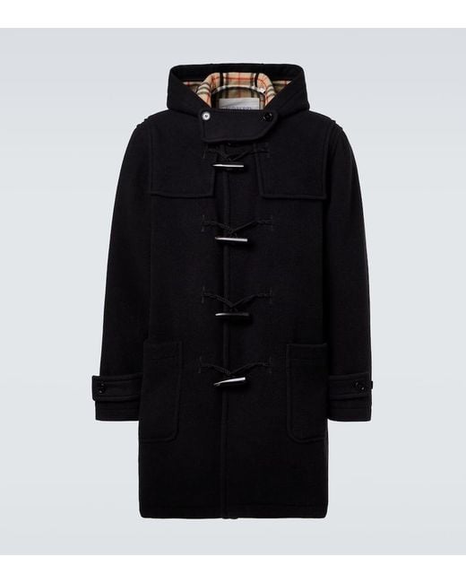Burberry Black Hooded Wool Twill Coat for men