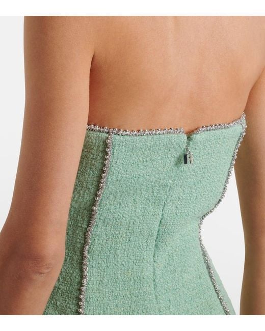 ROTATE BIRGER CHRISTENSEN Green Embellished Wool-Blend Boucle Minidress