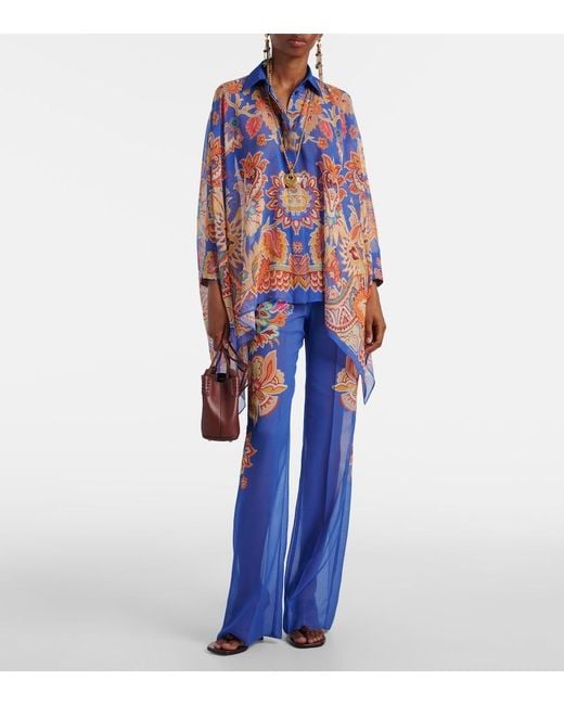 Etro Blue Paisley Wide-Leg Pants