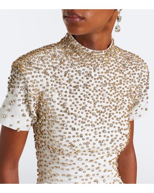La Fuori White Seraphina Embellished Feather-Trimmed Gown