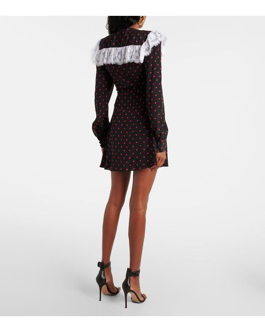 Alessandra Rich Black Polka-Dot Lace-Trimmed Silk Minidress