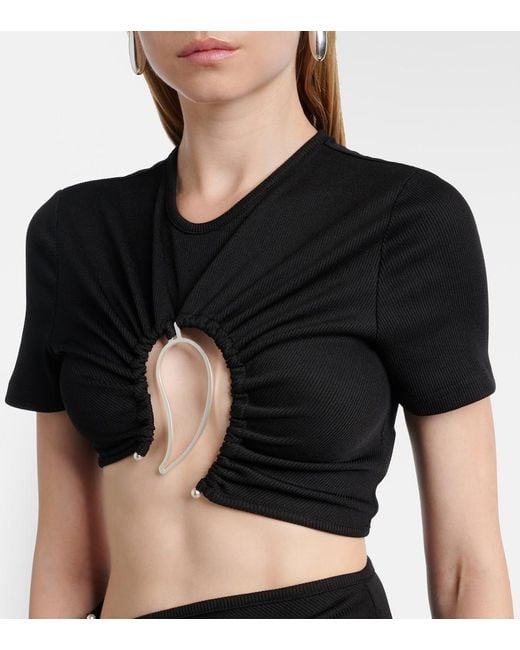 Christopher Esber Black Paisley Cropped Gathered T-Shirt