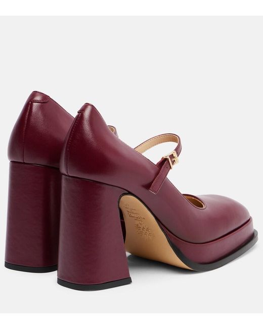 Souliers Martinez Red Casilda Leather Mary Jane Pumps