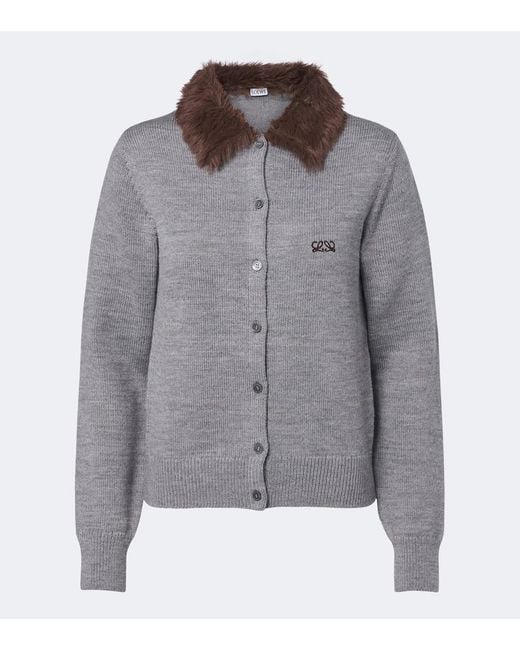 Loewe Gray Double L Ribbed-Knit Wool Cardigan
