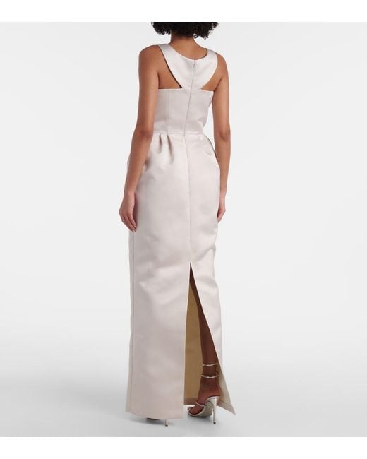 Safiyaa White Trecchi Embellished Satin Gown