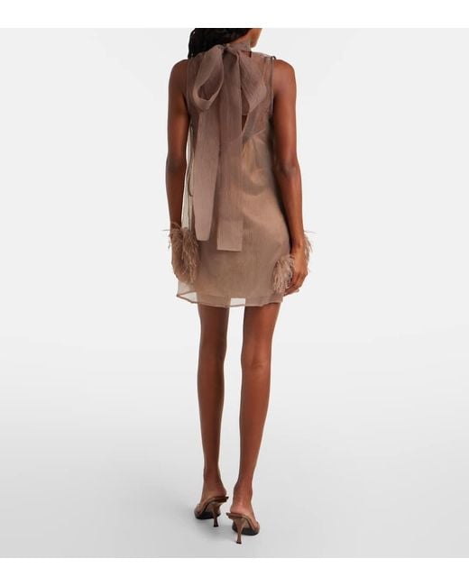 Staud Brown Albee Feather-Trimmed Minidress