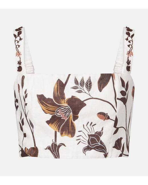 Agua Bendita White Cacao Floral Linen Crop Top